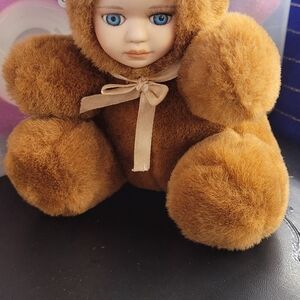 Adorable Brown Plush Doll with Ribbon